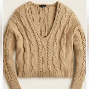 J. Crew Tan V-Neck Cable Knit Sweater